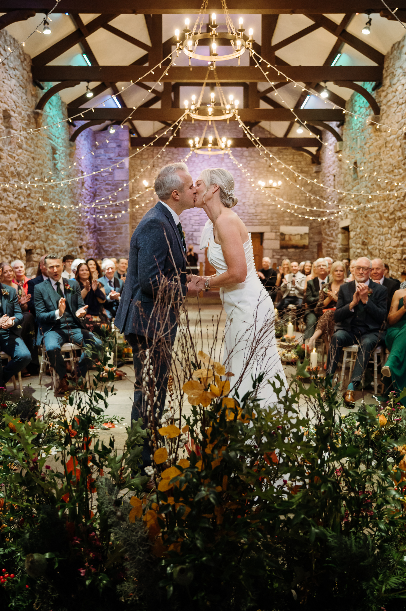 First kiss as husband and wife at Browsholme Hall.