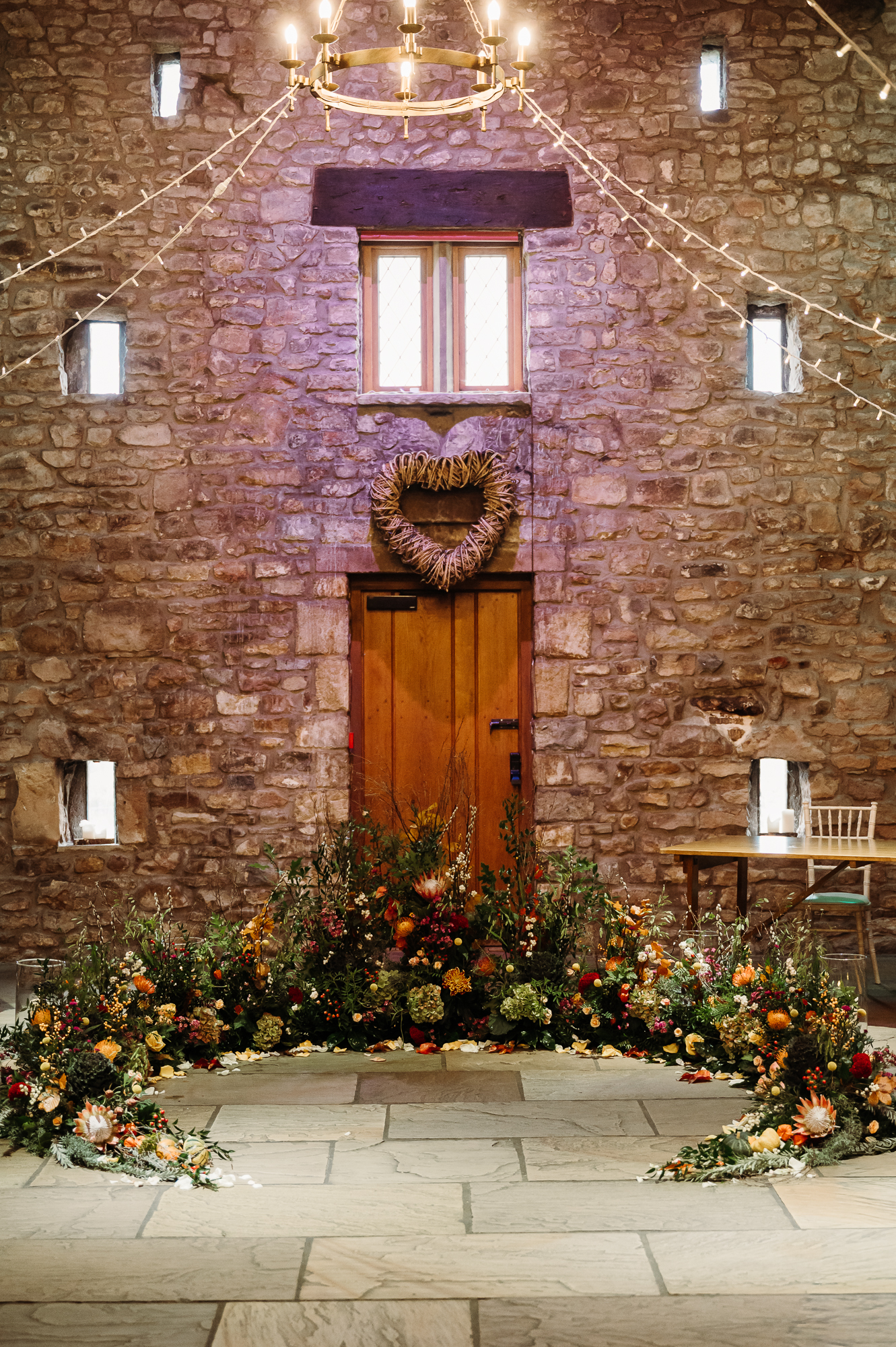 beautiful shot of floral flower circle on the floor at Browsholme Hall